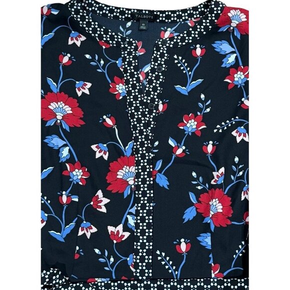 Talbots Sz 10 Dress Mixed Floral Crepe Black Blue Classic Office Boho Midi - Picture 6 of 7